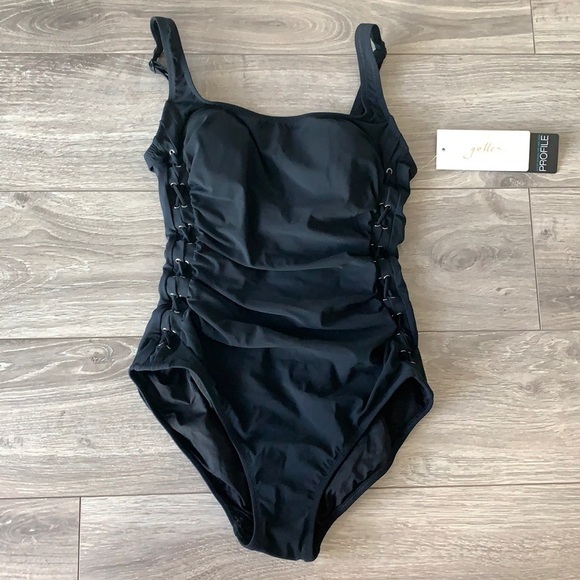 NWT Gottex Moto Lace Up Side Shirred Swimsuit - Picture 3 of 7